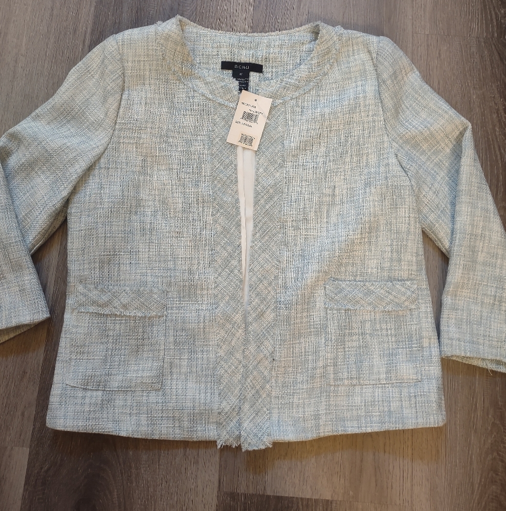 BCNU Women's Light Blue Tweed Jacket Sz - Medium NWT